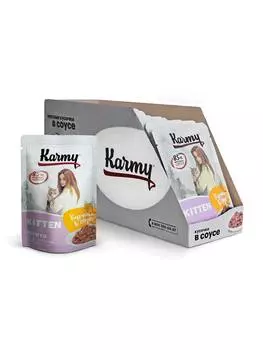 Karmy Kitten пауч для котят, беременных и кормящих кошек (кусочки в соусе) (Курица, 80 г. упаковка 12 шт)
