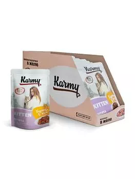 Karmy Kitten пауч для котят, беременных и кормящих кошек (кусочки в желе) (Курица, 80 г. упаковка 12 шт)