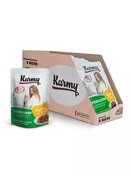 Karmy Sterilized пауч для стерилизованных кошек и кастрированных котов (кусочки в желе) (Курица, 80 г. упаковка 12 шт)