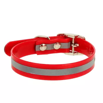 Каскад ошейник из биотана со светоотражающей полосой (15 мм х 26-35 см, Красный)