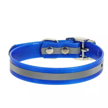 Каскад ошейник из биотана со светоотражающей полосой (15 мм х 26-35 см, Синий)