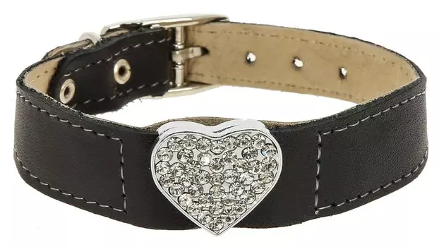 Каскад ошейник кожаный Fleur с украшением "Сердце" (20-26 см.)