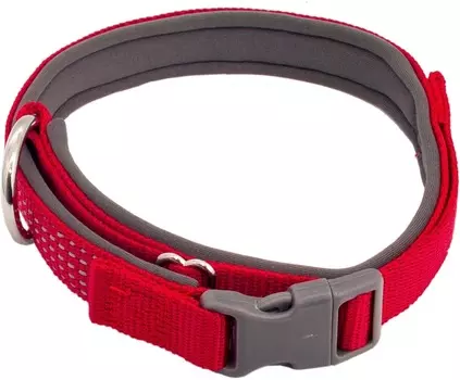 Каскад ошейник нейлоновый "Премиум" светоотражающий с неопреновой подкладкой (30мм/58-75см, Красный)
