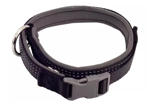 Каскад ошейник нейлоновый "Премиум" светоотражающий с неопреновой подкладкой (30мм/58-75см, Черный)