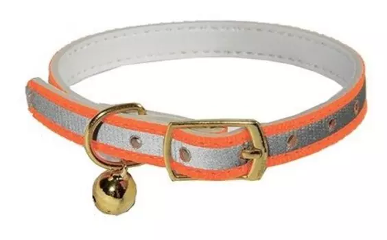 Каскад ошейник "Синтетик" светоотражающий для кошки с бубенчиком (Оранжевый)