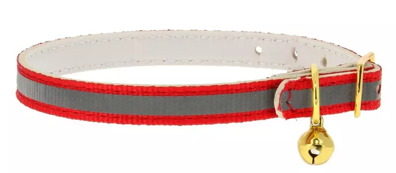 Каскад ошейник "Синтетик" светоотражающий для кошки с бубенчиком (Красный)