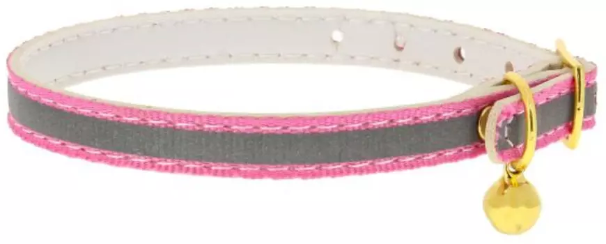 Каскад ошейник "Синтетик" светоотражающий для кошки с бубенчиком (Розовый)