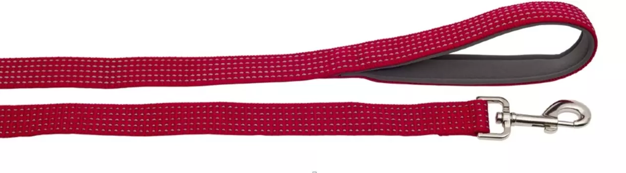 Каскад поводок нейлоновый "Премиум" светоотражающий с неопреновой подкладкой (20 мм., Красный)