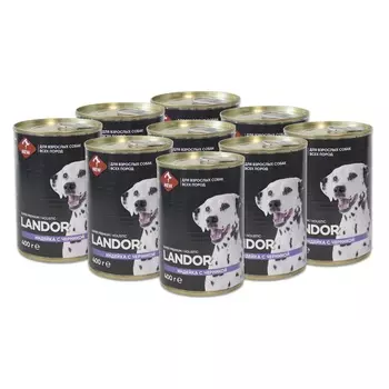 Landor полнорационный консервированный влажный корм для собак всех пород (Индейка с черникой, 400 г. упаковка 9 шт)