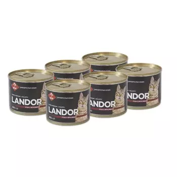 Landor полнорационный консервированный влажный корм для взрослых кошек (Утка и брусника, 200 г. упаковка 6 шт)