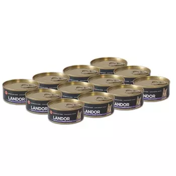 Landor полнорационный консервированный влажный корм для взрослых кошек (Кролик и черника, 100 г. упаковка 12 шт)