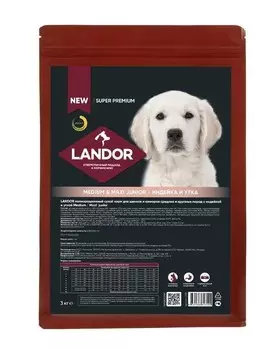 Landor полнорационный сухой корм для щенков и юниоров средних и крупных пород (Индейка и утка, 3 кг.)
