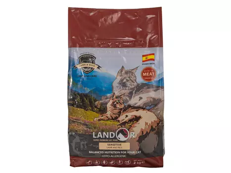 Landor Sensitive Cat сухой корм для взрослых кошек с чувствительным пищеварением (Ягненок и рис, 2 кг.)