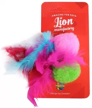 Lion игрушка "Мячик-плюш с перышками" для кошек (2 шт) (4 см.)