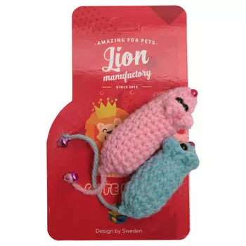Lion игрушка "Мышь вязанная с бубенчиком" для кошек (2 шт) (7 см.)