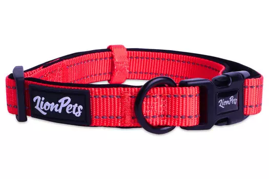 Lion ошейник для собак из полиэстера с неопреном и светоотражающими полосками LPO-00510 (25мм*40-65 см., Красный)