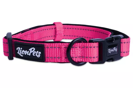 Lion ошейник для собак из полиэстера с неопреном и светоотражающими полосками LPO-00510 (20мм*25-40 см., Розовый)