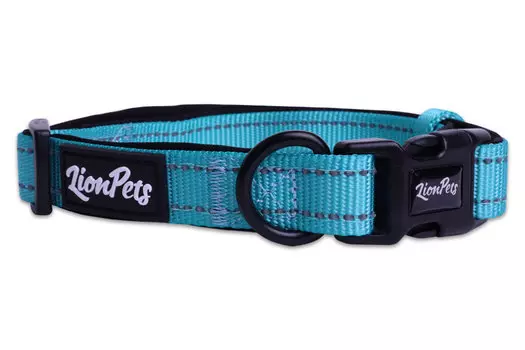 Lion ошейник для собак из полиэстера с неопреном и светоотражающими полосками LPO-00510 (20мм*33-55 см., Бирюзовый)
