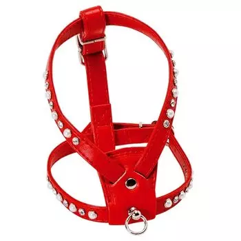 Lion шлейка кожаная со стразами (Красный)
