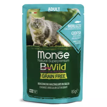 Monge Bwild Cat Grain free пауч для кошек (Треска, креветки, овощи, 85 г.)