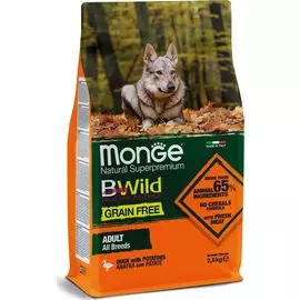 Monge Bwild Dog Grain Free беззерновой корм из мяса утки с картофелем для взрослых собак всех пород (Утка, 2,5 кг.)