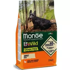 Monge Bwild Dog Grain Free Mini беззерновой корм для собак мелких пород (Утка и картофель, 2,5 кг.)