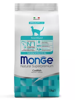 Monge Cat Monoprotein Sterilised Merluzzo корм для стерилизованных кошек (Треска, 1,5 кг.)
