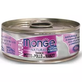 Monge Cat Natural консервы для кошек (кусочки) (Тунец, курица и говядина, 80 г.)