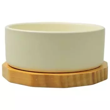 Mr.Kranch Bamboo миска керамическая на бамбуковой подставке (470 мл., Белая)