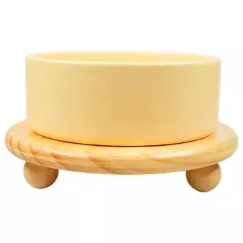Mr.Kranch Bamboo миска керамическая на бамбуковой подставке на ножках (850 мл., Желтая)
