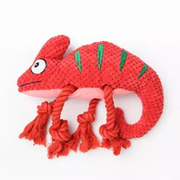 Mr.Kranch игрушка для собак хамелеон плюшевая с канатиками и пищалкой (26 см., Красный)