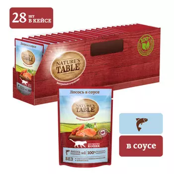 NATURE`S TABLE пауч для кошек (кусочки в соусе) (Лосось, 85 г. упаковка 28 шт)