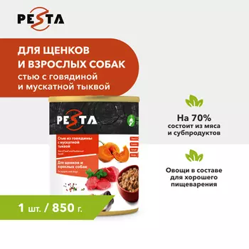 Pesta "Стью из говядины с мускатной тыквой" консервы для щенков и собак всех пород L (Говядина и тыква, 850 г.)