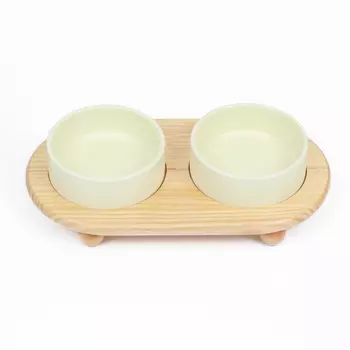 Пижон миска двойная керамическая на подставке (2*0,45 л., Светло-зеленый)