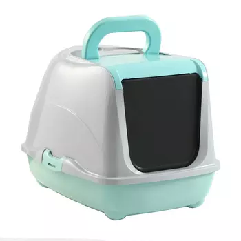 Пижон туалет-домик для кошек закрытый с дверцей (50 х 38 х 37 см.Бирюзово-серый)