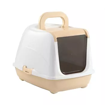 Пижон туалет-домик для кошек закрытый с дверцей (50 х 38 х 37 см.Бежево-белый)