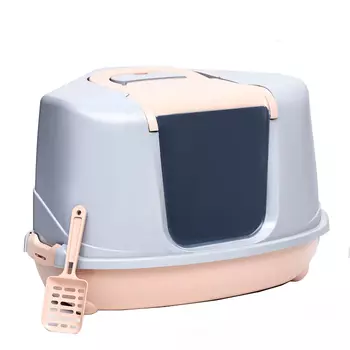 Пижон туалет-домик для кошек закрытый угловой (57 х 46 х 37 см.Бежево-серый)