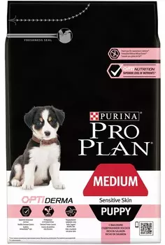 Pro Plan Medium Puppy Sensitive Skin корм для щенков средних пород с чувствительной кожей (Лосось, 3 кг.)