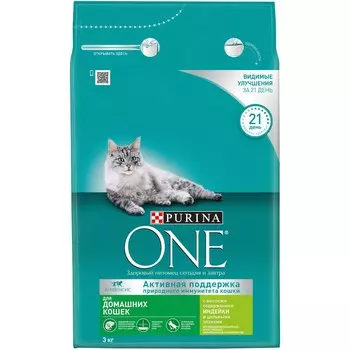 Purina One корм для домашних кошек (Индейка, 3 кг.)