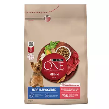 Purina One Мини "Взрослая" для собак мелких пород старше 1 года (Говядина, 3 кг.)