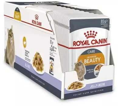 Royal Canin Intense Beauty пауч для красоты шерсти кошек (кусочки в желе) (Мясо, 85 г. упаковка 24 шт)