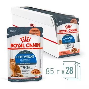 Royal Canin Light Weight Care пауч для кошек склонных к полноте (кусочки в соусе) (Мясо, 85 г. упаковка 28 шт)
