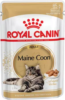 Royal Canin Maine Coon Adult пауч для кошек породы мейн кун (кусочки в соусе) (Мясо, 85 г.)