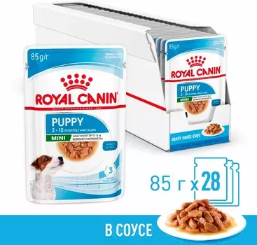 Royal Canin Mini Puppy пауч для щенков мелких пород (соус) (Мясо, 85 г. упаковка 28 шт)
