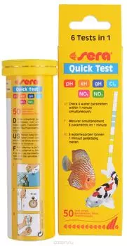 SERA Quick Test 6in1 тест для воды экспресс-полоски рН, GH, KH, NO2, NO3, CL2 (50 шт.)
