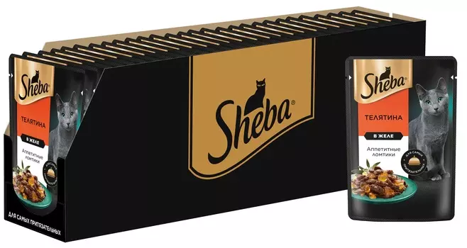 Sheba Ломтики в желе пауч для кошек (Телятина, 75 г. упаковка 28 шт)