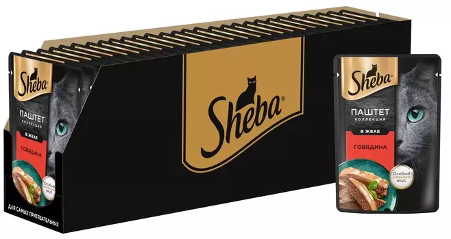 Sheba нежный паштет в желе пауч для кошек (Говядина, 75 г. упаковка 28 шт)