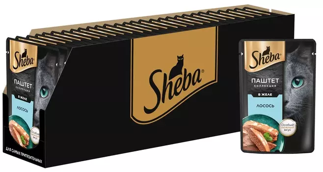 Sheba нежный паштет в желе пауч для кошек (Лосось, 75 г. упаковка 28 шт)