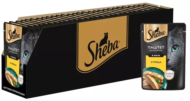 Sheba нежный паштет в желе пауч для кошек (Курица, 75 г. упаковка 28 шт)