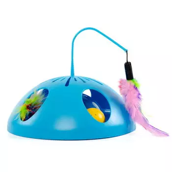 SkyRus игрушка для кошек интерактивная с перьями Pouncing Ball (20 х 20 х 8 см., Синий)